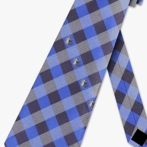 NBA Blue and Gray Check Plaid Tie Eagles Wings Dallas Mavericks Check Poly